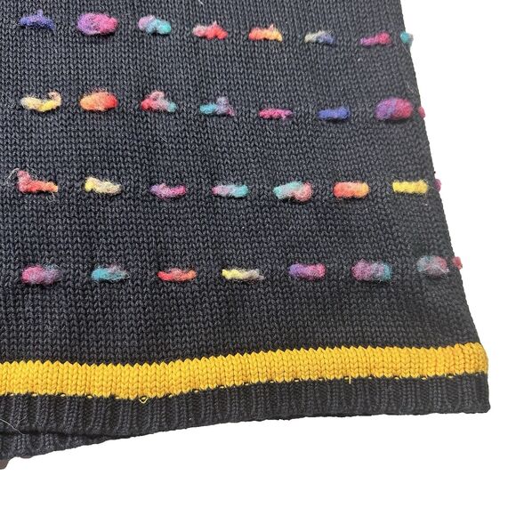 Vintage 80s Richard and Company Popcorn Knit Sweater Black Rainbow Nubby - Picture 2 of 5